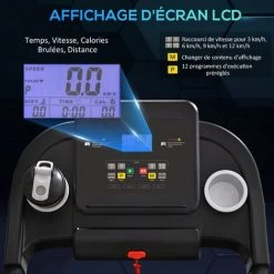 HOMCOM Tapis De Course électrique Pliable 500 W - V. Max. 12 Km/h - écran LED Multifonction - 12 Programmes - 2 Porte-gobelets - Support Smartphone - Acier ABS Noir - Noir -France HOMCOM Soldes 2022 39438630 4