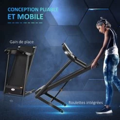 HOMCOM Tapis De Course électrique Pliable 500 W - V. Max. 12 Km/h - écran LED Multifonction - 12 Programmes - 2 Porte-gobelets - Support Smartphone - Acier ABS Noir - Noir -France HOMCOM Soldes 2022 39438630 5