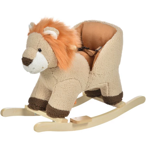 HOMCOM Cheval à Bascule Modèle Lion Fonction Musicale Selle Grand Confort Peluche Courte Douce Bois Peuplier Marron Dim. 68L X 35l X 50H Cm - Marron 3 HOMCOM Cheval à Bascule Modèle Lion Fonction Musicale Selle Grand Confort Peluche Courte Douce Bois Peuplier Marron Dim. 68L X 35l X 50H Cm - Marron