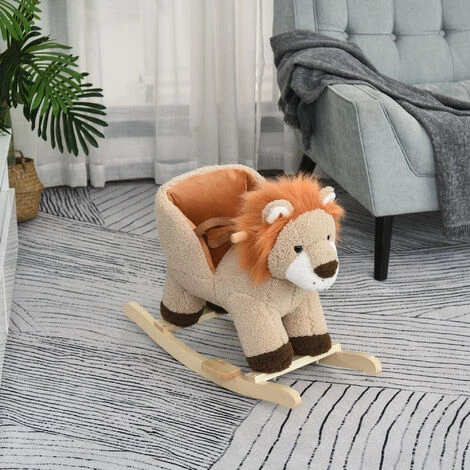 HOMCOM Cheval à Bascule Modèle Lion Fonction Musicale Selle Grand Confort Peluche Courte Douce Bois Peuplier Marron Dim. 68L X 35l X 50H Cm - Marron 6 HOMCOM Cheval à Bascule Modèle Lion Fonction Musicale Selle Grand Confort Peluche Courte Douce Bois Peuplier Marron Dim. 68L X 35l X 50H Cm - Marron – Image 4