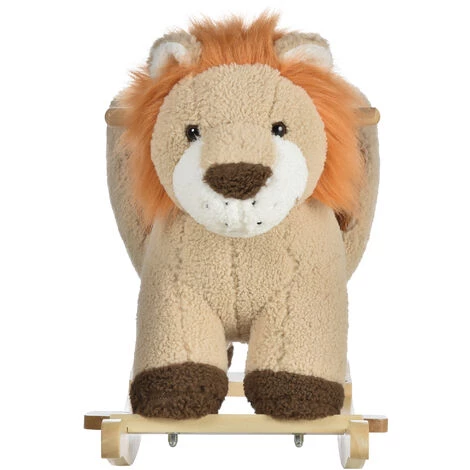 HOMCOM Cheval à Bascule Modèle Lion Fonction Musicale Selle Grand Confort Peluche Courte Douce Bois Peuplier Marron Dim. 68L X 35l X 50H Cm - Marron 7 HOMCOM Cheval à Bascule Modèle Lion Fonction Musicale Selle Grand Confort Peluche Courte Douce Bois Peuplier Marron Dim. 68L X 35l X 50H Cm - Marron – Image 5