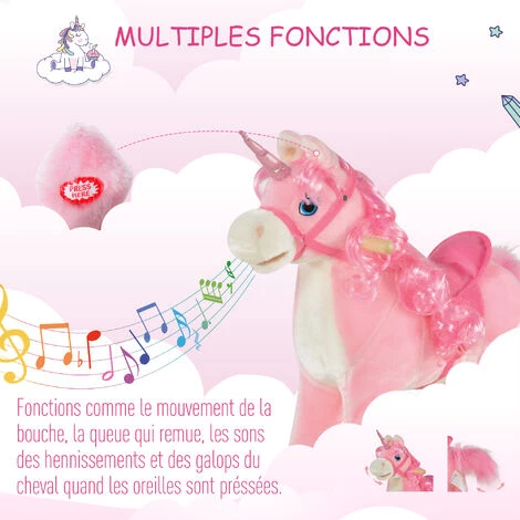 HOMCOM Cheval à Bascule Modèle Licorne Avec Sons Authentiques Selle Grand Confort Bois De Peuplier Rose Dim. L74 X L33 X 62H Cm 7 HOMCOM Cheval à Bascule Modèle Licorne Avec Sons Authentiques Selle Grand Confort Bois De Peuplier Rose Dim. L74 X L33 X 62H Cm – Image 5