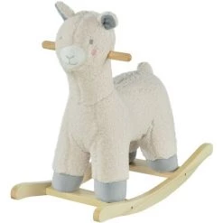 HOMCOM Cheval à Bascule Modèle Lama Fonction Vocale Bois Peuplier Peluche Douce Crème
