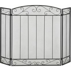 HOMCOM Grille De Protection Pour Cheminée - Pare-feu Large Pour Cheminée Ou Poêle - Pare-étincelles - Barrière De Sécurité - 3 Volets Pliables - Acier Métal Noir - Noir