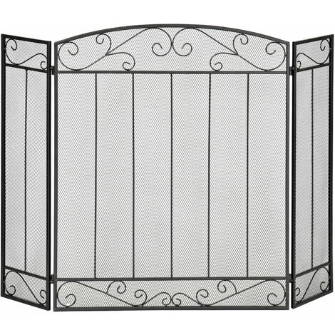 HOMCOM Grille De Protection Pour Cheminée - Pare-feu Large Pour Cheminée Ou Poêle - Pare-étincelles - Barrière De Sécurité - 3 Volets Pliables - Acier Métal Noir - Noir 3 HOMCOM Grille De Protection Pour Cheminée - Pare-feu Large Pour Cheminée Ou Poêle - Pare-étincelles - Barrière De Sécurité - 3 Volets Pliables - Acier Métal Noir - Noir