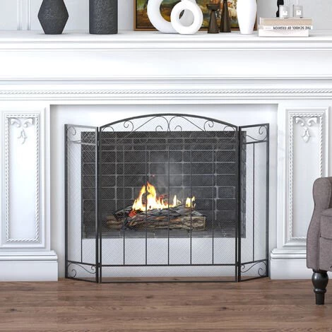 HOMCOM Grille De Protection Pour Cheminée - Pare-feu Large Pour Cheminée Ou Poêle - Pare-étincelles - Barrière De Sécurité - 3 Volets Pliables - Acier Métal Noir - Noir 4 HOMCOM Grille De Protection Pour Cheminée - Pare-feu Large Pour Cheminée Ou Poêle - Pare-étincelles - Barrière De Sécurité - 3 Volets Pliables - Acier Métal Noir - Noir – Image 2