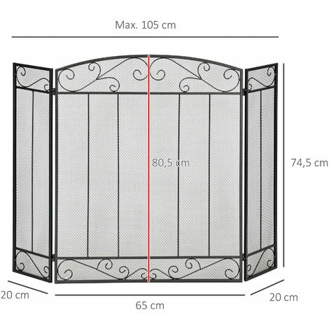 HOMCOM Grille De Protection Pour Cheminée - Pare-feu Large Pour Cheminée Ou Poêle - Pare-étincelles - Barrière De Sécurité - 3 Volets Pliables - Acier Métal Noir - Noir 5 HOMCOM Grille De Protection Pour Cheminée - Pare-feu Large Pour Cheminée Ou Poêle - Pare-étincelles - Barrière De Sécurité - 3 Volets Pliables - Acier Métal Noir - Noir – Image 3