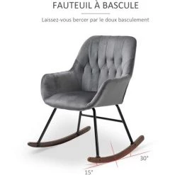 HOMCOM Fauteuil à Bascule Grand Confort Accoudoirs Assise Dossier Garnissage Mousse Haute Densité Velours Gris Foncé -France HOMCOM Soldes 2022 39591734 4