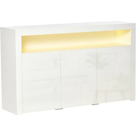 HOMCOM Buffet LED - Meuble De Rangement LED - 3 Placards Avec étagère Et Grande Niche - Panneaux Particules MDF Blanc Laqué - Blanc 3 HOMCOM Buffet LED - Meuble De Rangement LED - 3 Placards Avec étagère Et Grande Niche - Panneaux Particules MDF Blanc Laqué - Blanc
