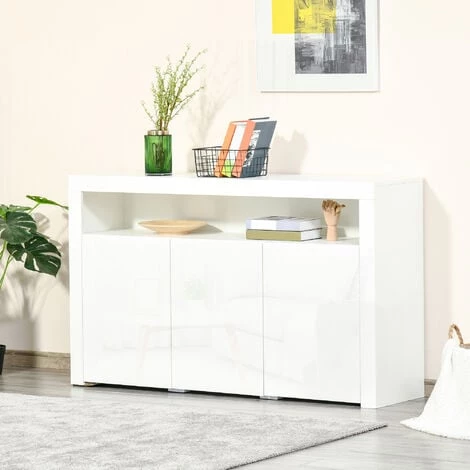 HOMCOM Buffet LED - Meuble De Rangement LED - 3 Placards Avec étagère Et Grande Niche - Panneaux Particules MDF Blanc Laqué - Blanc 4 HOMCOM Buffet LED - Meuble De Rangement LED - 3 Placards Avec étagère Et Grande Niche - Panneaux Particules MDF Blanc Laqué - Blanc â Image 2