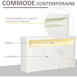 HOMCOM Buffet LED - Meuble De Rangement LED - 3 Placards Avec étagère Et Grande Niche - Panneaux Particules MDF Blanc Laqué - Blanc 11 HOMCOM Buffet LED - Meuble De Rangement LED - 3 Placards Avec étagère Et Grande Niche - Panneaux Particules MDF Blanc Laqué - Blanc -France HOMCOM Soldes 2022 39591831 5