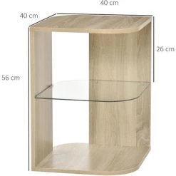 HOMCOM Guéridon Design Contemporain étagère Verre Trempé Aspect Chêne Clair -France HOMCOM Soldes 2022 39591882 3