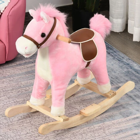 HOMCOM Cheval à Bascule Selle Grand Confort Peluche Courte Douce Bois Peuplier Rose Dim. 65L X 32,5l X 61H Cm 4 HOMCOM Cheval à Bascule Selle Grand Confort Peluche Courte Douce Bois Peuplier Rose Dim. 65L X 32,5l X 61H Cm – Image 2