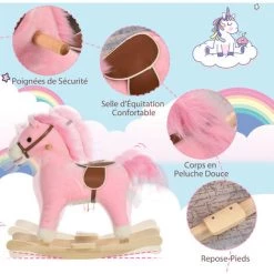 HOMCOM Cheval à Bascule Selle Grand Confort Peluche Courte Douce Bois Peuplier Rose Dim. 65L X 32,5l X 61H Cm 10 HOMCOM Cheval à Bascule Selle Grand Confort Peluche Courte Douce Bois Peuplier Rose Dim. 65L X 32,5l X 61H Cm -France HOMCOM Soldes 2022 39685313 4