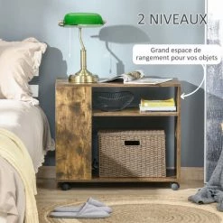 HOMCOM Bout De Canapé Sur Roulettes 2 étagères Panneaux Particules Aspect Vieux Bois Veinage -France HOMCOM Soldes 2022 39685325 5