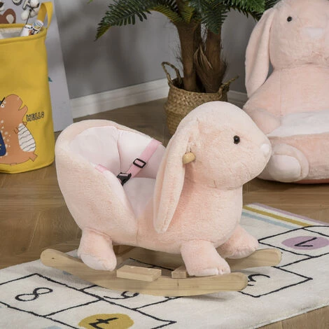 HOMCOM Cheval à Bascule Jouet à Bascule Lapin Fauteuil Intégré Ceinture De Sécurité Fonction Sonore Clapissement Rose - Rose 4 HOMCOM Cheval à Bascule Jouet à Bascule Lapin Fauteuil Intégré Ceinture De Sécurité Fonction Sonore Clapissement Rose - Rose – Image 2