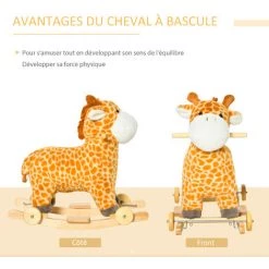 HOMCOM Jouet à Bascule Girafe Et Porteur Sur Roulettes 2 En 1 Fonction Sonore Mugissement Bois Peuplier Peluche Courte Polyester Tacheté - Marron -France HOMCOM Soldes 2022 39773012 5