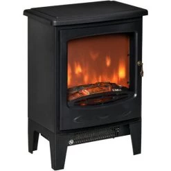 HOMCOM Cheminée électrique Poêle Style Néo-rétro 900-1800 W Simulation Flammes LED Luminosité Réglable Porte Verre Trempé Acier ABS Noir