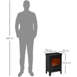 HOMCOM Cheminée électrique Poêle Style Néo-rétro 900-1800 W Simulation Flammes LED Luminosité Réglable Porte Verre Trempé Acier ABS Noir -France HOMCOM Soldes 2022 39773015 3