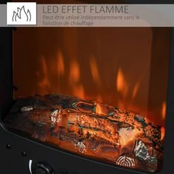 HOMCOM Cheminée électrique Poêle Style Néo-rétro 900-1800 W Simulation Flammes LED Luminosité Réglable Porte Verre Trempé Acier ABS Noir -France HOMCOM Soldes 2022 39773015 5