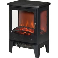 HOMCOM Cheminée électrique Poêle Style Néo-rétro 1000-2000 W Simulation Flammes LED Luminosité Réglable Acier ABS Noir - Noir