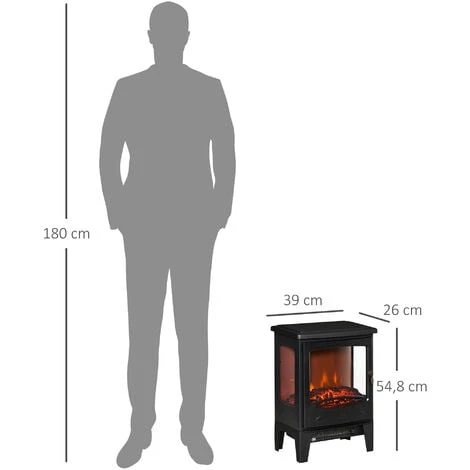 HOMCOM Cheminée électrique Poêle Style Néo-rétro 1000-2000 W Simulation Flammes LED Luminosité Réglable Acier ABS Noir - Noir 5 HOMCOM Cheminée électrique Poêle Style Néo-rétro 1000-2000 W Simulation Flammes LED Luminosité Réglable Acier ABS Noir - Noir – Image 3
