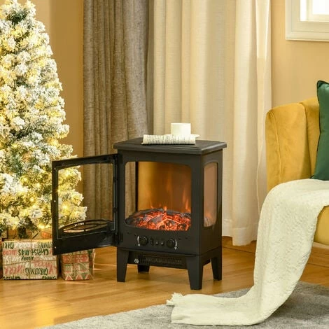 HOMCOM Cheminée électrique Poêle Style Néo-rétro 1000-2000 W Simulation Flammes LED Luminosité Réglable Acier ABS Noir - Noir 6 HOMCOM Cheminée électrique Poêle Style Néo-rétro 1000-2000 W Simulation Flammes LED Luminosité Réglable Acier ABS Noir - Noir – Image 4