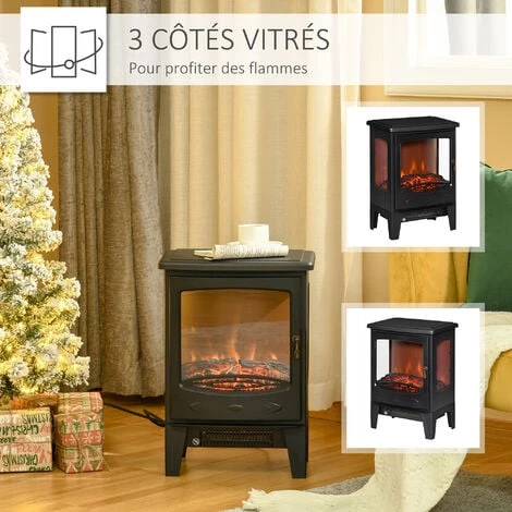 HOMCOM Cheminée électrique Poêle Style Néo-rétro 1000-2000 W Simulation Flammes LED Luminosité Réglable Acier ABS Noir - Noir 7 HOMCOM Cheminée électrique Poêle Style Néo-rétro 1000-2000 W Simulation Flammes LED Luminosité Réglable Acier ABS Noir - Noir – Image 5