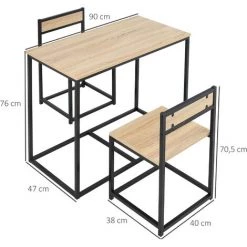 HOMCOM Ensemble Table 2 Chaises Style Industriel - Set De 1 Table + 2 Chaises Encastrables - Métal Noir Aspect Chêne Clair - Beige -France HOMCOM Soldes 2022 39773022 3