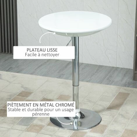 HOMCOM Table De Bar Ronde - Table Bistro Chic Style Contemporain - Piètement Acier Métal Chromé Plateau ABS Pivotant 360° Blanc - Blanc 7 HOMCOM Table De Bar Ronde - Table Bistro Chic Style Contemporain - Piètement Acier Métal Chromé Plateau ABS Pivotant 360° Blanc - Blanc â Image 5