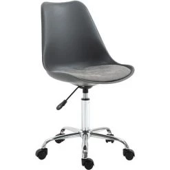 HOMCOM Chaise De Bureau Design Contemporain Hauteur Réglable Pivotant 360° Piètement Chromé Revêtement Assise Synthétique Gris - Gris