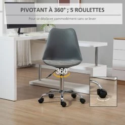 HOMCOM Chaise De Bureau Design Contemporain Hauteur Réglable Pivotant 360° Piètement Chromé Revêtement Assise Synthétique Gris - Gris -France HOMCOM Soldes 2022 39773024 4