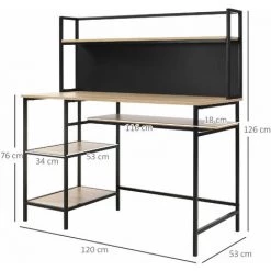 HOMCOM Bureau Informatique Design Industriel 4 étagères Grand Plateau Et Panneau Noir Métal Aspect Chêne Clair - Beige -France HOMCOM Soldes 2022 39773025 3