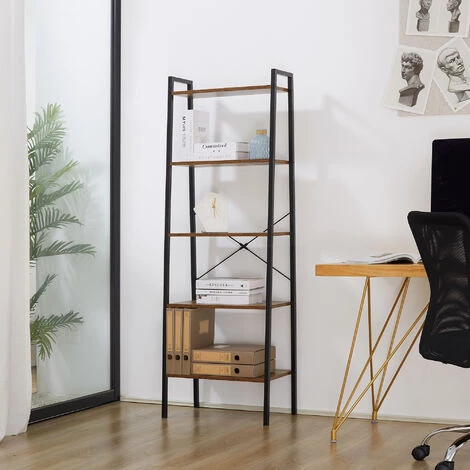 HOMCOM Étagère Style Industriel Incliné 5 étagères Dim. 56L X 34l X 160H Cm Métal Noir Aspect Vieux Bois 4 HOMCOM Étagère Style Industriel Incliné 5 étagères Dim. 56L X 34l X 160H Cm Métal Noir Aspect Vieux Bois – Image 2