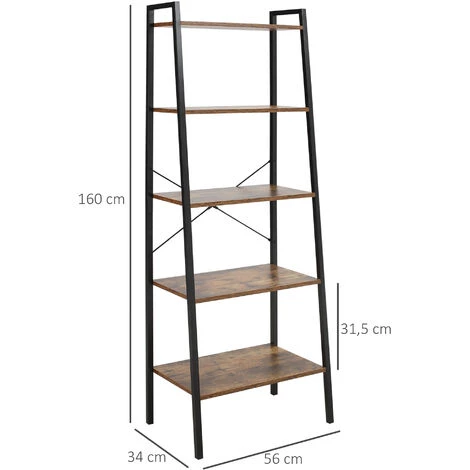 HOMCOM Étagère Style Industriel Incliné 5 étagères Dim. 56L X 34l X 160H Cm Métal Noir Aspect Vieux Bois 5 HOMCOM Étagère Style Industriel Incliné 5 étagères Dim. 56L X 34l X 160H Cm Métal Noir Aspect Vieux Bois – Image 3