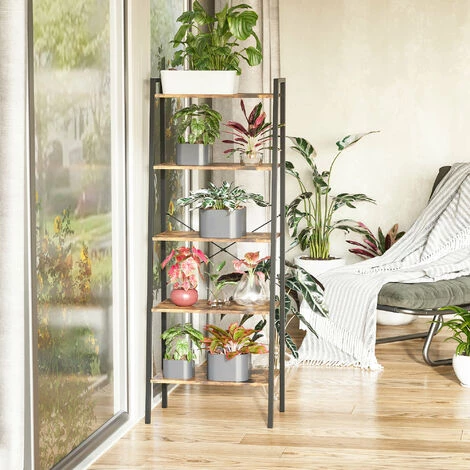 HOMCOM Étagère Style Industriel Incliné 5 étagères Dim. 56L X 34l X 160H Cm Métal Noir Aspect Vieux Bois 6 HOMCOM Étagère Style Industriel Incliné 5 étagères Dim. 56L X 34l X 160H Cm Métal Noir Aspect Vieux Bois – Image 4