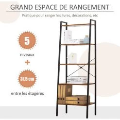 HOMCOM Étagère Style Industriel Incliné 5 étagères Dim. 56L X 34l X 160H Cm Métal Noir Aspect Vieux Bois 11 HOMCOM Étagère Style Industriel Incliné 5 étagères Dim. 56L X 34l X 160H Cm Métal Noir Aspect Vieux Bois -France HOMCOM Soldes 2022 39773026 5