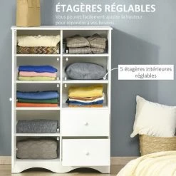 HOMCOM Armoire - Meuble Multi-rangements - Placard Porte 5 étagères, 3 Niches, 2 Tiroirs - Panneaux De Particules Blanc - Blanc -France HOMCOM Soldes 2022 39773027 5