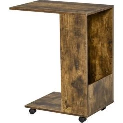 HOMCOM Table De Lit/fauteuil - Table D'appoint Roulante Avec étagère Basse Et Compartiment Rangement - Panneaux Particules Aspect Vieux Bois