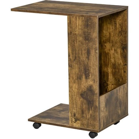 HOMCOM Table De Lit/fauteuil - Table D'appoint Roulante Avec étagère Basse Et Compartiment Rangement - Panneaux Particules Aspect Vieux Bois 3 HOMCOM Table De Lit/fauteuil - Table D'appoint Roulante Avec étagère Basse Et Compartiment Rangement - Panneaux Particules Aspect Vieux Bois