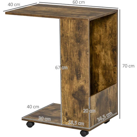 HOMCOM Table De Lit/fauteuil - Table D'appoint Roulante Avec étagère Basse Et Compartiment Rangement - Panneaux Particules Aspect Vieux Bois 5 HOMCOM Table De Lit/fauteuil - Table D'appoint Roulante Avec étagère Basse Et Compartiment Rangement - Panneaux Particules Aspect Vieux Bois – Image 3