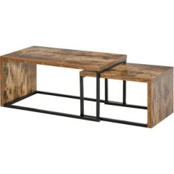 HOMCOM Lot De 2 Tables Basses Gigognes Design Industriel Encastrable Dim. Grande Table 90L X 48l X 42H Cm Métal Noir Aspect Vieux Bois - Beige