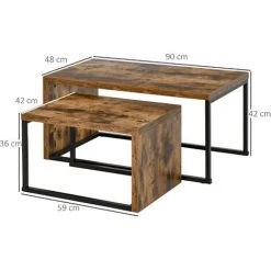 HOMCOM Lot De 2 Tables Basses Gigognes Design Industriel Encastrable Dim. Grande Table 90L X 48l X 42H Cm Métal Noir Aspect Vieux Bois - Beige 9 HOMCOM Lot De 2 Tables Basses Gigognes Design Industriel Encastrable Dim. Grande Table 90L X 48l X 42H Cm Métal Noir Aspect Vieux Bois - Beige -France HOMCOM Soldes 2022 39773034 3
