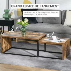 HOMCOM Lot De 2 Tables Basses Gigognes Design Industriel Encastrable Dim. Grande Table 90L X 48l X 42H Cm Métal Noir Aspect Vieux Bois - Beige 10 HOMCOM Lot De 2 Tables Basses Gigognes Design Industriel Encastrable Dim. Grande Table 90L X 48l X 42H Cm Métal Noir Aspect Vieux Bois - Beige -France HOMCOM Soldes 2022 39773034 4