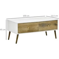 HOMCOM Table Basse Rectangulaire 4 Tiroirs Coulissants Façades Aspect Chêne Doré Pieds Effilés Bois De Hêtre Panneaux Particules Blanc -France HOMCOM Soldes 2022 39773035 3