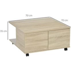 HOMCOM Table Basse Contemporaine Sur Roulettes - Design Géométrique 2 Compartiments 2 Tiroirs - Aspect Chêne Clair - Beige -France HOMCOM Soldes 2022 39773036 3