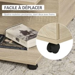 HOMCOM Table Basse Contemporaine Sur Roulettes - Design Géométrique 2 Compartiments 2 Tiroirs - Aspect Chêne Clair - Beige -France HOMCOM Soldes 2022 39773036 5
