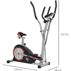 HOMCOM Vélo Elliptique Vertical Vélo D'appartement 2 En 1 écran LCD Multifonction Hauteur & Résistance Réglable Acier ABS Gris Rouge Noir -France HOMCOM Soldes 2022 39773055 3