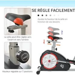 HOMCOM Vélo Elliptique Vertical Vélo D'appartement 2 En 1 écran LCD Multifonction Hauteur & Résistance Réglable Acier ABS Gris Rouge Noir -France HOMCOM Soldes 2022 39773055 5