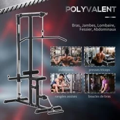 HOMCOM Station De Musculation Pour Tirage Poitrine - Lat Pulldown Machine Avec Bande De Résistance - Banc De Musculation - Acier PVC Noir 10 HOMCOM Station De Musculation Pour Tirage Poitrine - Lat Pulldown Machine Avec Bande De Résistance - Banc De Musculation - Acier PVC Noir -France HOMCOM Soldes 2022 39773056 4